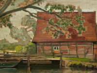 071 Bauernhaus mit Brücke, 1947, 24 x 41 cm